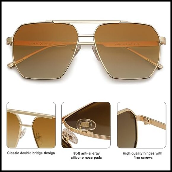 Metal Frame Polarized Sunglasses Oversized Retro Square